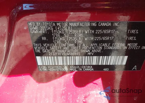 2018 Toyota Rav4 Le z USA, uszkodzony, nr VIN 2T3ZFREV9JW488845